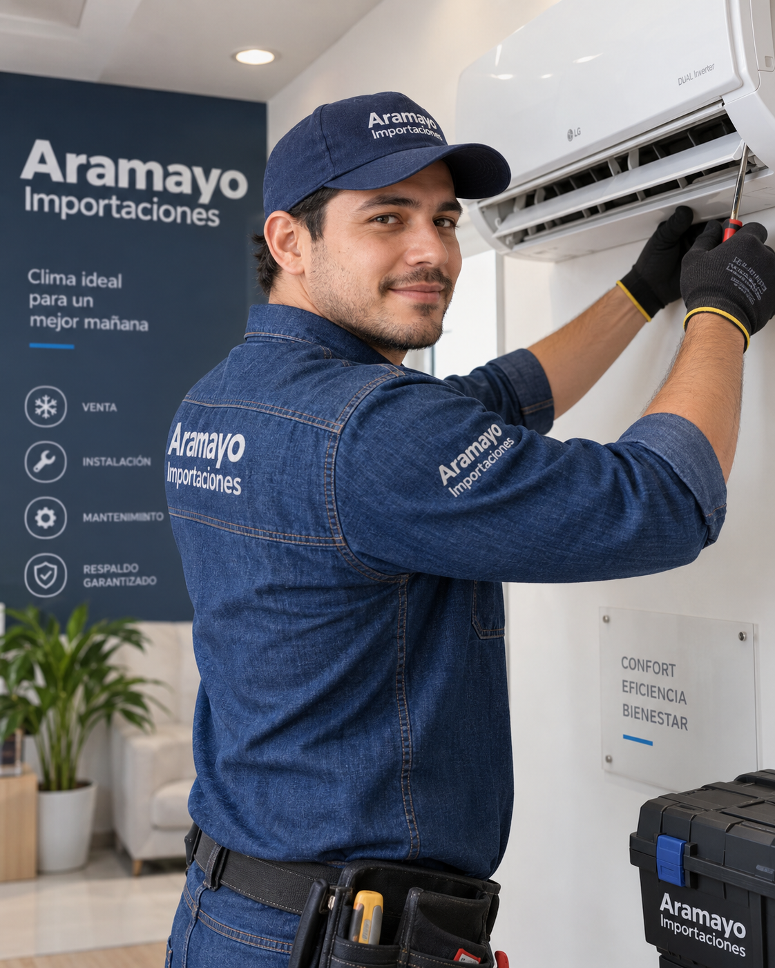 Técnico instalando la unidad interna de un aire acondicionado split