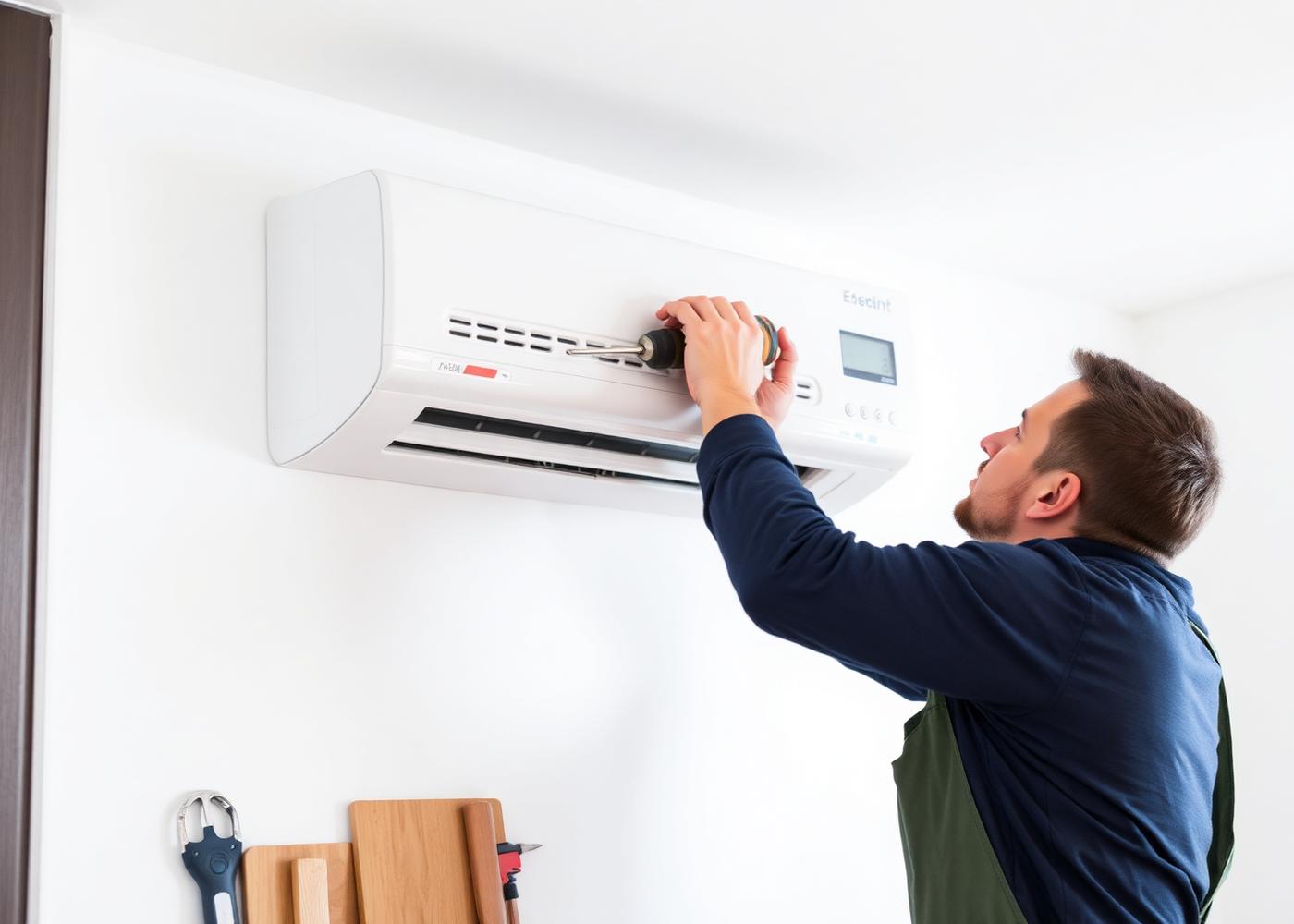 Técnico instalando la unidad interna de un aire acondicionado split
